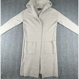 Tahari 100% Cashmere Open Front Long Cardigan Womens Sz XS Beige Hooded 36” Long